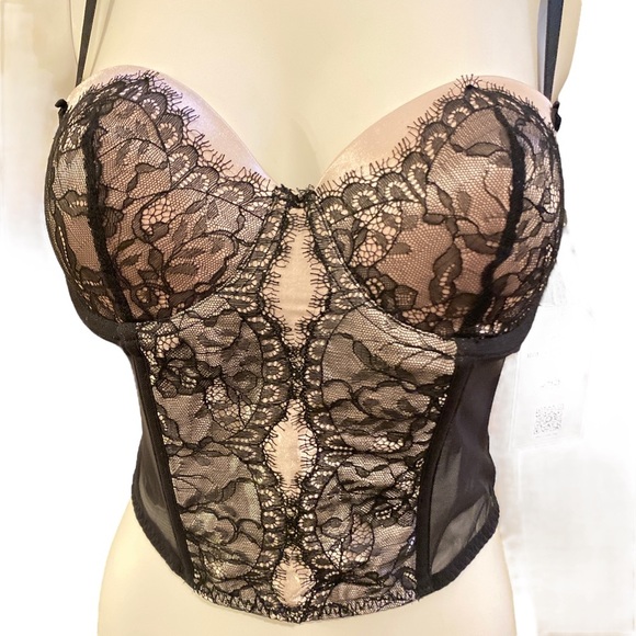 NWT DELICATES Black and Pink Lace Up Bustier, size 36B - Picture 5 of 12